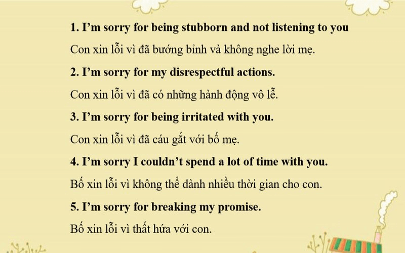 Các câu xin lỗi dành cho gia đình bằng tiếng Anh