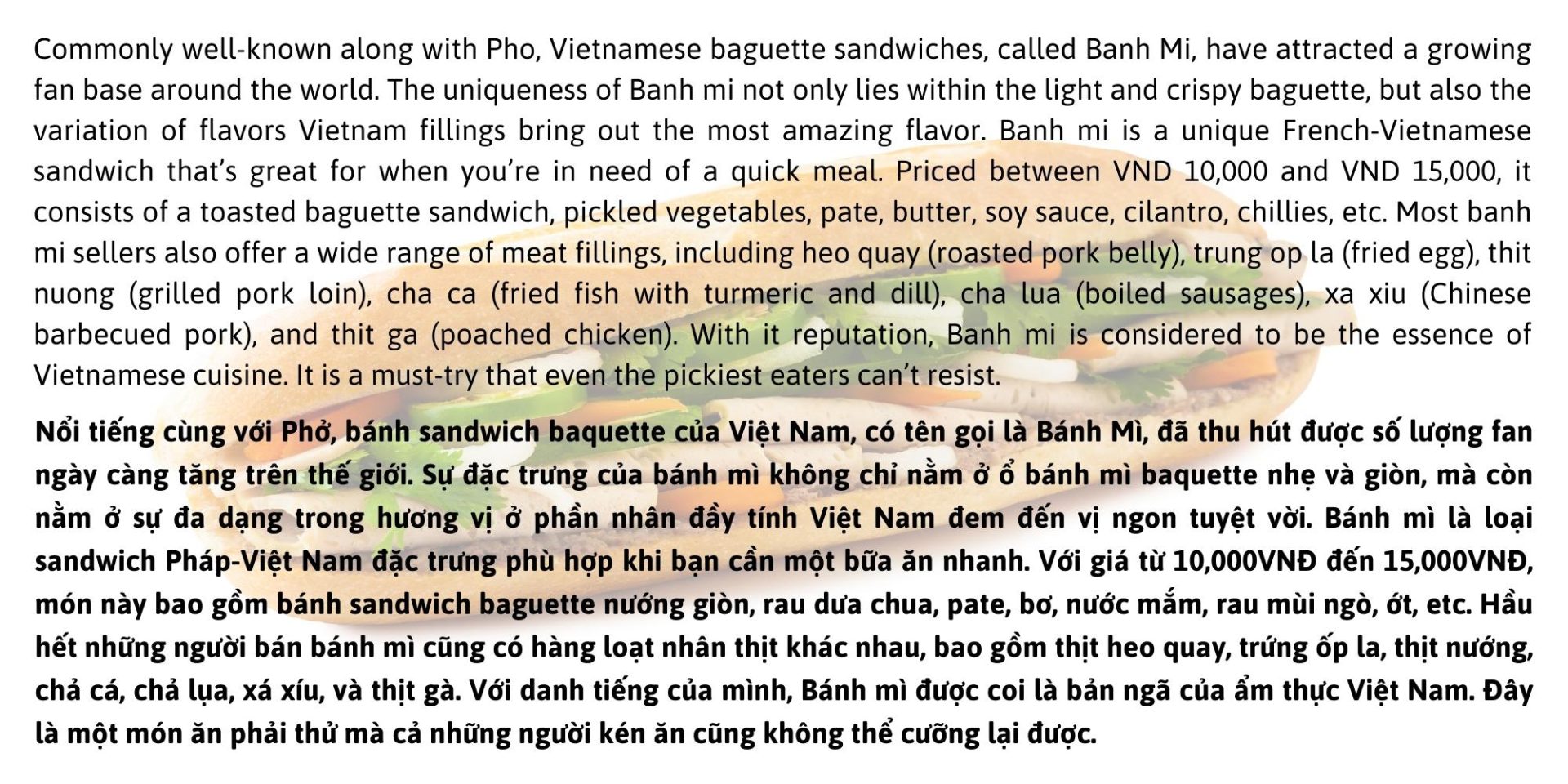 Đoạn văn về bánh mì Việt Nam bằng tiếng Anh