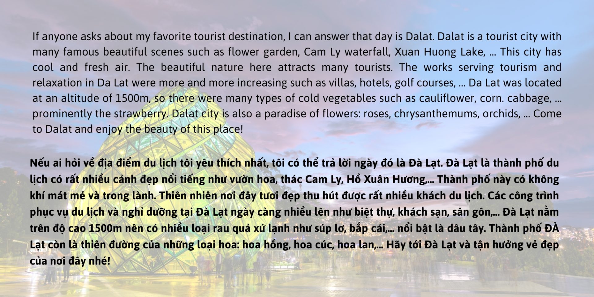Bài viết bằng tiếng Anh với điểm đến thành phố Đà Lạt